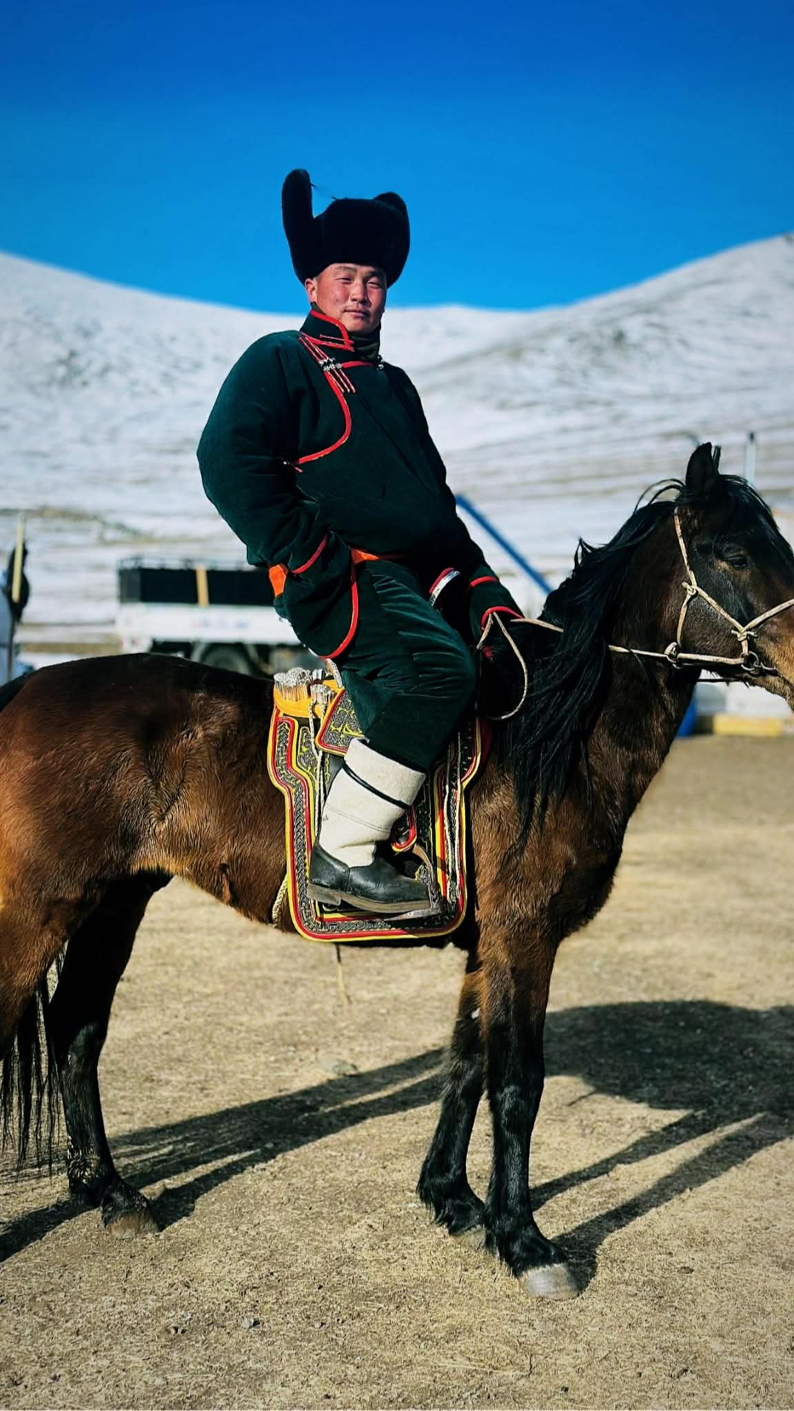 Mongolian horseman in traditional dress